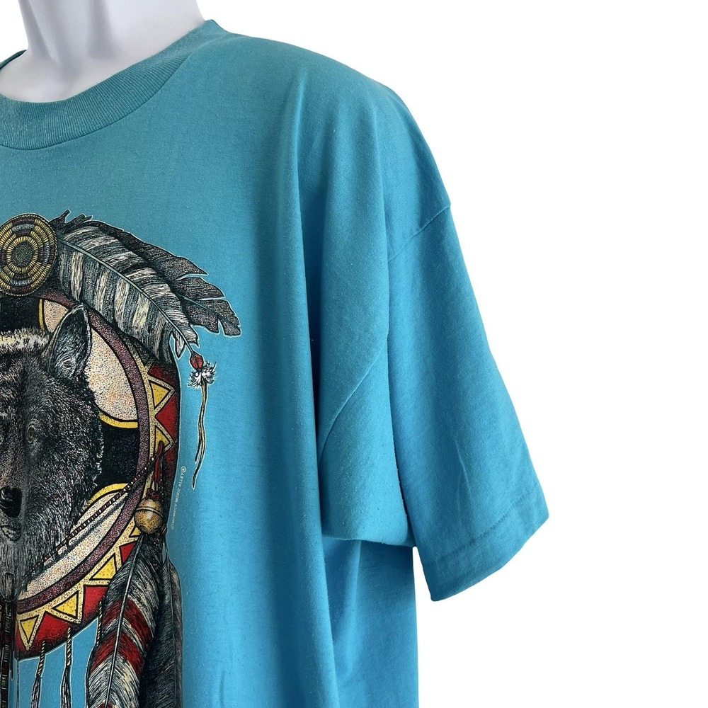 Vintage Wolf Dreamcatcher Shirt Mens 2XL New Hampshire Native Graphic 90s Tee - Picture 10 of 15